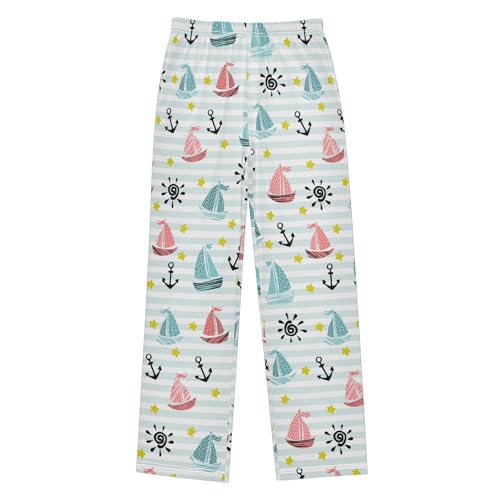 Sea Ship Anchor Boys Long Pants Soft Trousers Elastic Waist Kids Lounge Bottoms with Pockets S-XL