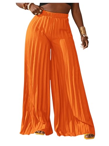 SOLY HUX Women's Wide Leg Palazzo Pleated Pants High Waisted Flowy Loose Dressy Casual Long Trousers