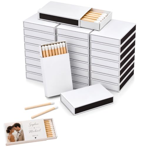 250 Boxes of Blank White Wooden Matches | Strike on Box Matchboxes Traditional Wooden Matchsticks | Wedding Party Event Favors to Customize