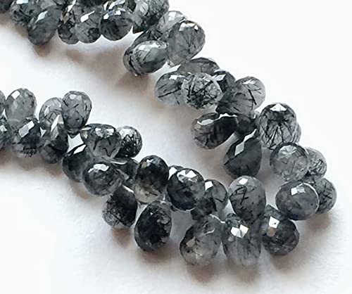 Quartz rutilé naturel en perles gouttes facettées LKBEADS de 5x7mm à 11x7mm pour collier DIY