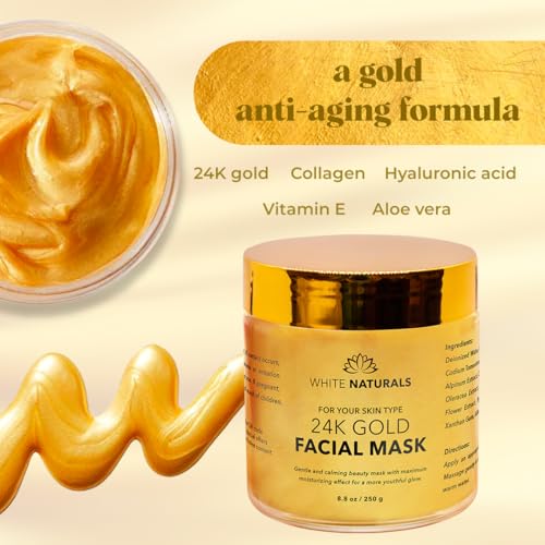 White Naturals One Day Sale 24K Gold Facial Mask, Anti-Aging Gold Face Mask For Flawless & Moisturizes Skin, Helps Reduces Wrinkles, Fine Lines & Acne Scars, Removes Blackheads, Dirt & Oils
