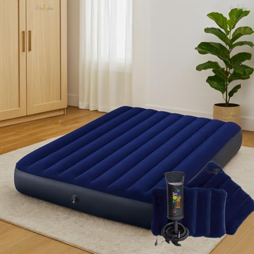 Image of Toy Imagine (80 x 60 x 10 Inch, Blue Queen Size Inflatable Air Mattress with Pump & 2 Air Pillows | Portable Foldable Air Bed for Home, Guests, Camping & Travel | Durable PVC Blow Up Mattress