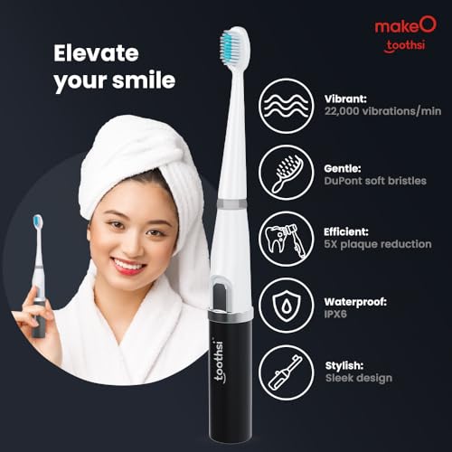 Image of Toothsi Electro i5 Smart Electric Toothbrush | Black | IPX6 Waterproof & 5X plaque reduction | Sonic Technology, Dupont Soft Bristles, Smart Timer, & AAA Battery Powered | Rechargeable