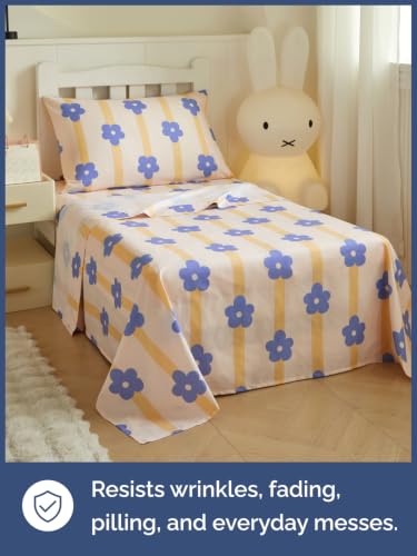 Image of Kids Twin Size Floral Bed Sheets - 3 Piece Kids Floral Sheet Set - Pretty Flower Bedding - Ultra-Soft, Cute & Cozy - Breathable & Machine Washable - Botanical Bed Set for Boys, Girls, Teens & Toddlers