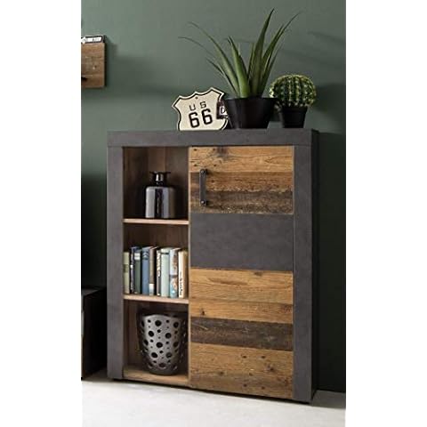 Furnline Living Room Dresser Cabinet with Storage Space, Old Wood Dismissal Graphite Grey Matera NB, 87 x 118 x 128 cm Cover