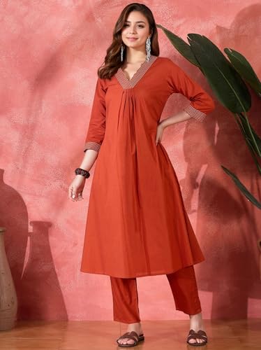 Image of Truvon Fashions Stylish Women's Co-Ord Kurta with Pant Set Cotton Floral Kurti for Women