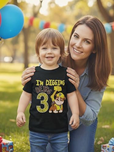 Image of Tstars Paw Patrol Rubble 3rd Birthday Shirt Toddler Boy 3 Year Old Tee