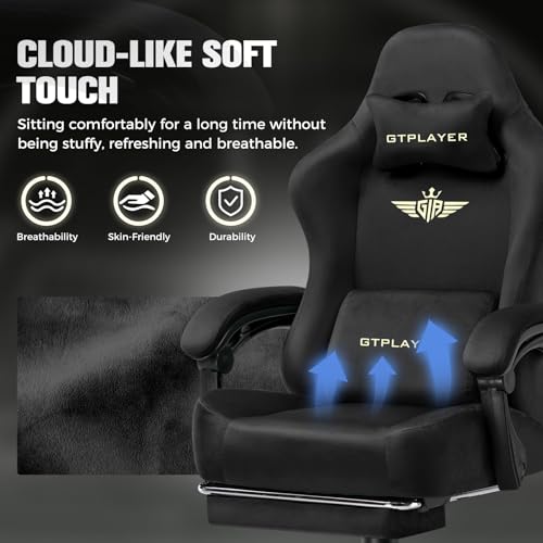 Image of GTPLAYER Big and Tall Gaming Chair 400lbs Heavy Duty Office Chair with Foot Rest, High Back Pocket Spring Ergonomic Computer Chair for Adults, Wide Comfy Seated Cushion with Linkage Armrests, Black