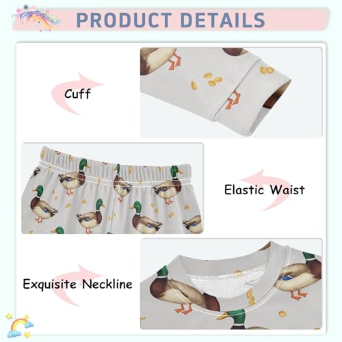 Pajama Sets Long Sleeve Duck Pattern Food Background Soft Comfy Sleepwear 2 Piece PJS 3-8T4