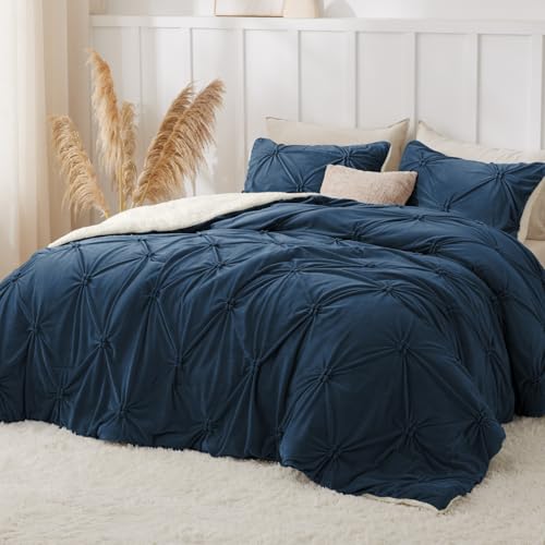 Image of BEDELITE Fluffy Sherpa King Comforter Set,Pintuck-Navy