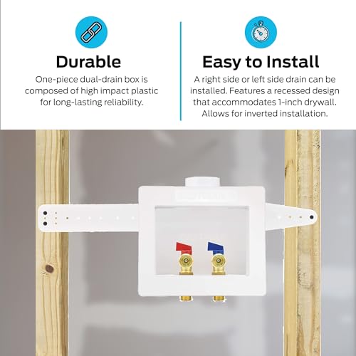Image of Eastman 1 /2 Inch Sweat Connection x 3 /4 Inch MHT Washing Machine Outlet Box, Push to Connect Brass Plumbing Fittings, Double Drain, 60243