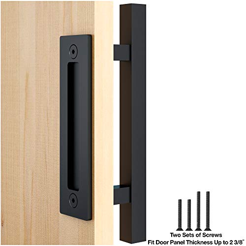 FaithLand 12" Barn Door Handle with Flush Finger Pull, Pull and Flush Door