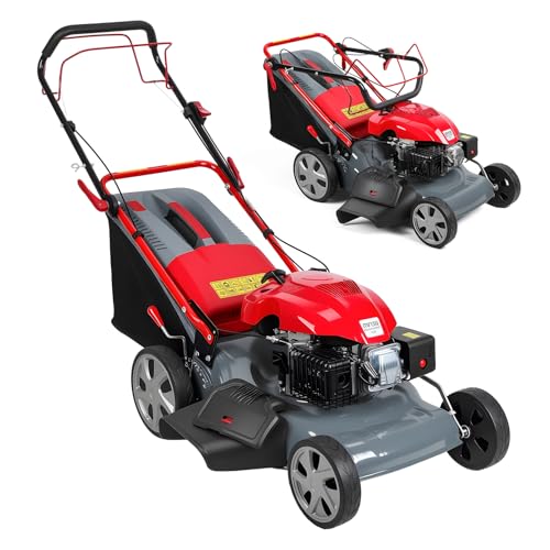 173cc 20' Gas Lawn Mower, Self-Propelled Lawn Mowers with 18' Cutting Width, Adjustable Cutting Height 25-75mm & 60L Grass Catcher, Push Mower for Large Yards and Uneven Ground Red