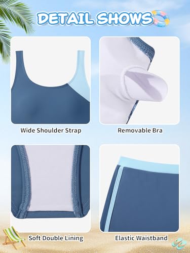 Image of Girl's 3 Piece Bikini Bathing Suit Printed Sport Swimsuits with Shorts Cove Up Sets Teen Girl's Swimwear