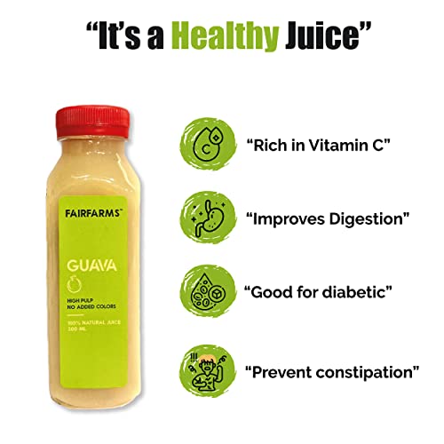 Image of Fairfarm Guava Juice | No Added Colour, 0% Concentrate | Enriched with pulp |Rich in Vitamin inchC inch & Fibre| Improve Digestion,FarmFresh (Pack of 12 X 300ml)