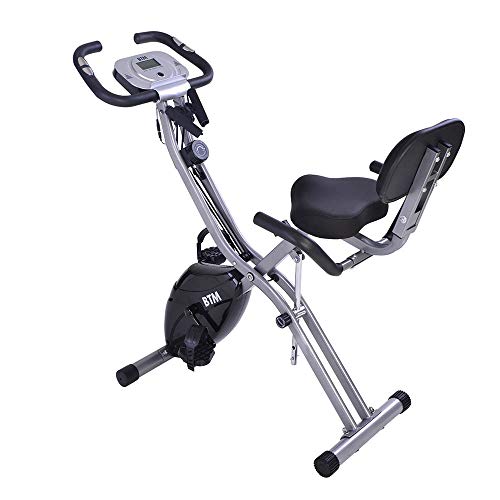 Bicicletas Estáticas Plegable con Respaldo 10 Niveles de Resistencia Pantalla LCD, Bicicleta Fitness Soporte de Smart Phone Pad Ruedas Bicicleta de Ejercicios Aeróbicos Gimnasio Casa [EU Stock]