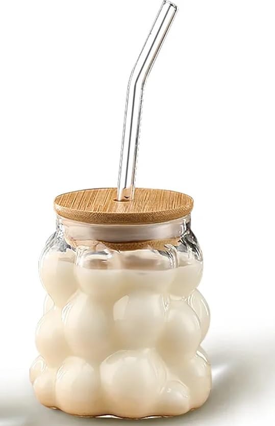 KELVEE Reusable Glass Tumbler with Bamboo Lid and Straw Pack of 1...