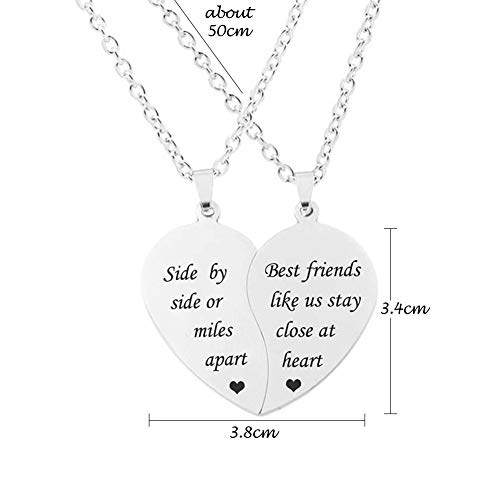 Mjartoria Bff Necklace For 2-Split Valentine Heart Necklace Together Forever Never Apart Best Friends Pendant Friendship Necklace Set Of 2 Gifts For Her(Silver, Miles Apart) #TOP2