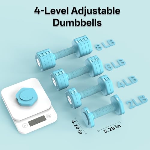 Image of JOROTO 5-in-1 Adjustable Dumbbell Set, 8LB /11LB Pair Adjustable Weights for Women at Home, 1s-Adjust Dual Locking Stable Hand Weights with TPE Soft Handle, Home Gym, Rehab, Pilates, Yoga, Strength Training