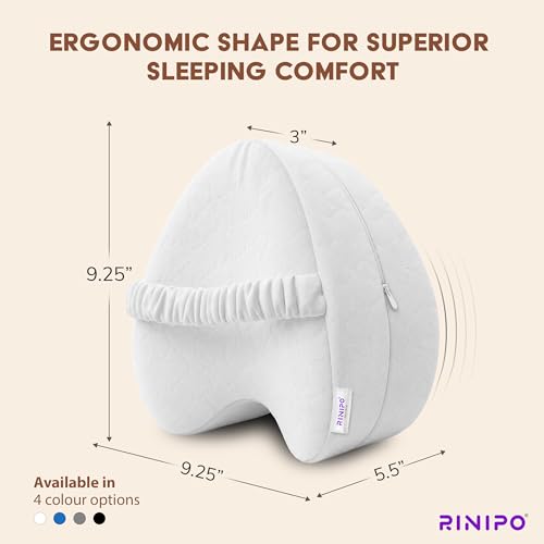 Image of Orthopedic Knee Pillow for Side Sleeping White - (2 Year Warranty) Adjustable Strap, Memory Foam Washable Zip Cover, Sciatica Pain Relief, Hip, Back & Knee Support, Knock Knee Pillow Support