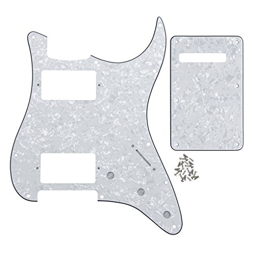FLEOR 2 golpeadores Humbucker Cut HH ST Guard y placa trasera de trémolo para guitarra ST estándar americana, 4 capas, color blanco perla