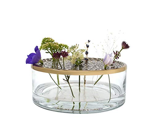 LaLe Living Vase en fer et verre avec ornement doré, Ø 20,5 x 7 cm