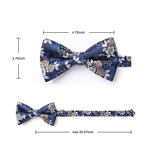 Image of HISDERN Bow Ties for Men Paisley Floral Pre-tied Bowtie Pocket Square Set Men's Formal Bow Ties Wedding Party