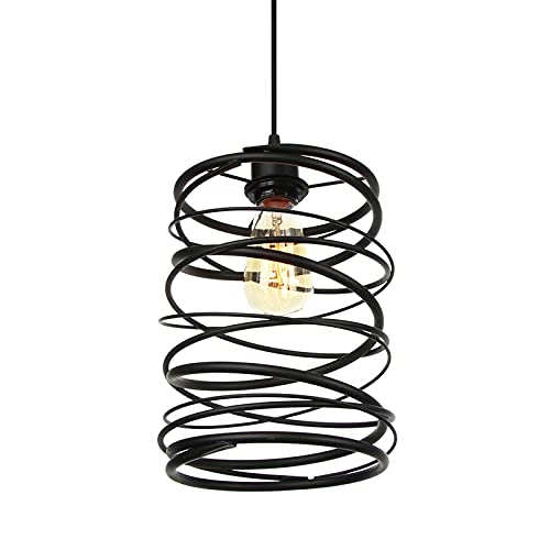 Luces colgantes negras de estilo industrial con jaula de metal y cable ajustable para techo