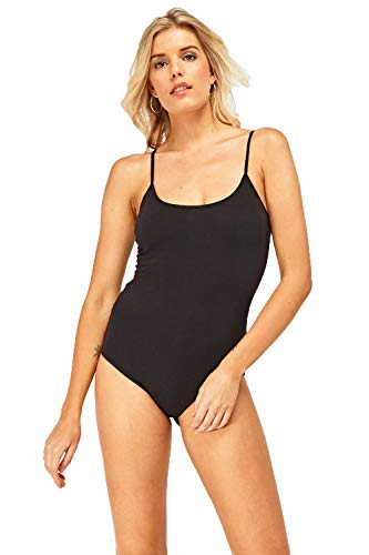 Maria Angel Women Stretch Leotard Bodysuit Vest Tops Camisole (Medium 10-12, Black)