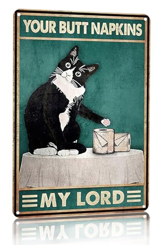Crazysign Funny Cat Bathroom Toilet Decor Sign Tuxedo Cat Your Butt Napkin My Lord Tin Sign for Cat Lovers Gift 8x12 INCH (3055)