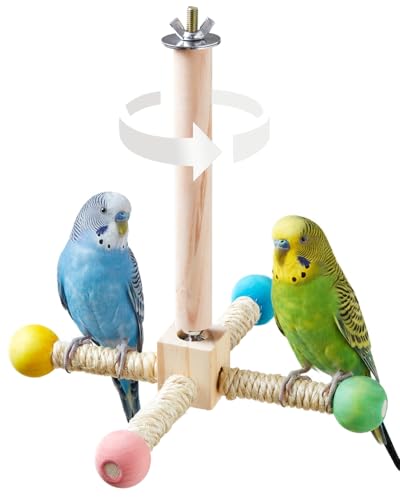 Image of Bird Perch Toy, Kiln-Dried Wood Interactive 360 Spinning Cage Toy(S) | Exercise Wheel Parrot Toy, Enrichment Cockatiel Toy for Bird Cage, Bird Cage Accessories Perch Toy for Budgies Lovebirds