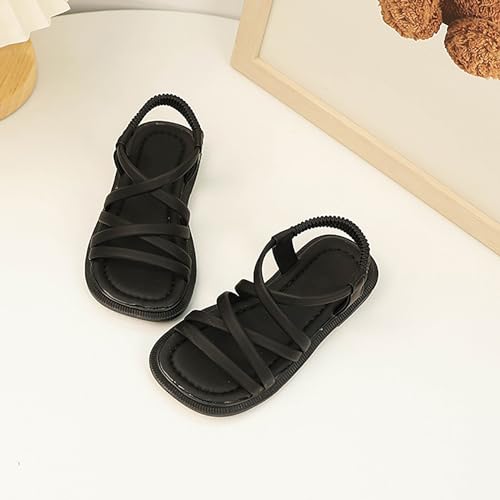 Girls Soft Sandals Gladiator Open Toe Elastic Soft Bottom Solid Color Roman Beach Anti-Slip Slipper Flat3
