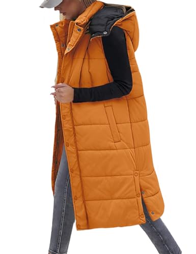 Long Puffer Vest Women With Hood Sleeveless Down Vest Warm Jacket Winter Coat With Pockets