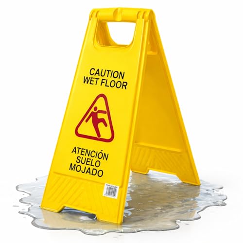 Señal de Suelo Mojado, Caution Wet Floor, Cartel Plegable Señalización Advertencia, Apto Para Restaurantes, Hospitales, Centros Comerciales, Plástico, Diseño Español e Inglés