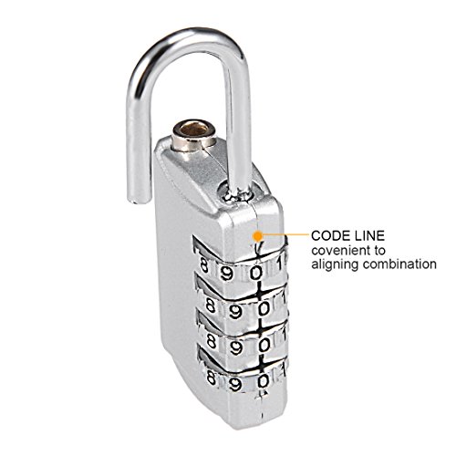Image of uxcell 4 Digit Combination Padlock, 4mm Shackle, Zinc Alloy Lock Waterproof Lock for Gym Locker Fence Suitcase Travel Outdoor, Silver Tone