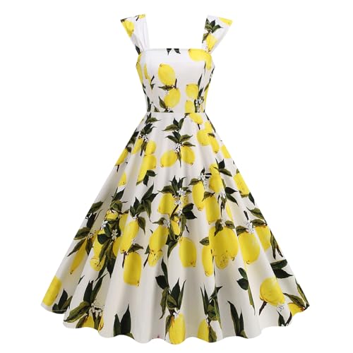 50er Jahre Kleider für Frauen 1950er Vintage Floral Cocktail Swing Kleid Retro Krawatte Träger Rückenfrei Rockabilly Abschlussball Tee Party...