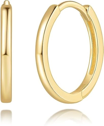 Image of 14ct Gold Huggie Hoop Earrings for Women, Small Gold Hoop Earrings with Diamond-Cut Sparkle, Hypoallergenic Earrings (22mm)