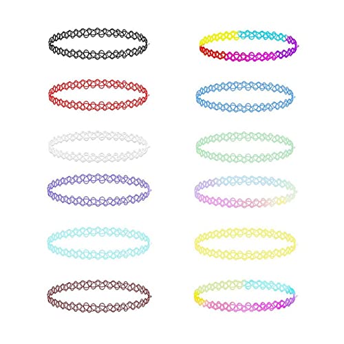 DAQIEPIN - DAQIEPIN 12 pièces collier élastique, collier arc-en-ciel, bijoux mode, bijouterie de mode pour filles, enfants, femmes, en caoutchouc/plastique élastique