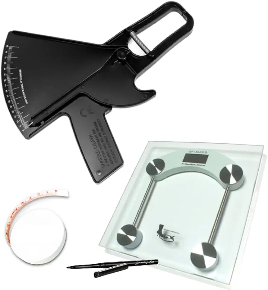 Adipômetro Clínico Profissional Avaliação Física + Trena corporal + Lápis de marcação + Balança
