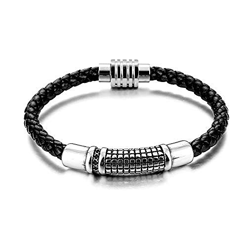 Preisvergleich Produktbild Herrenarmband, 22 cm Armband, geflochtenes Lederarmband, Edelstahlzubehör, magnetisch, mit Geschenktüte, schwarz