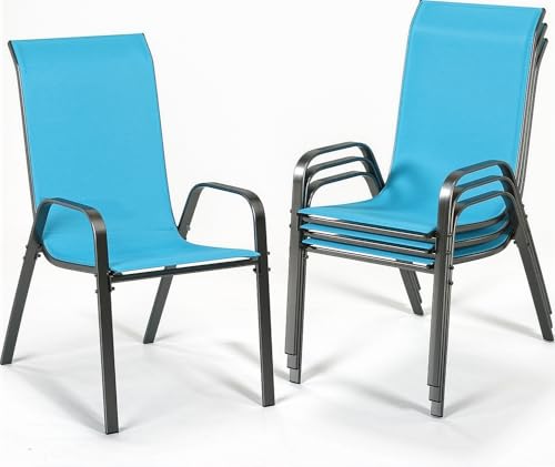 MAMIZO Stackable Patio Dining Chairs with Armrests Turquoise Blue (6)