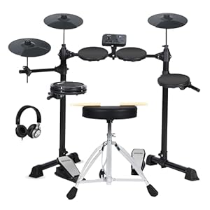 AODSK Electric Drum Set for Beginner Kids with 150 Sounds,4 Quiet Drum Pads,2 Pedal,Throne,Sticks,Electronic Drum with Headphone,AED-400