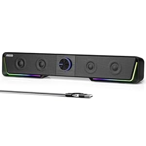 Jeecoo A40 Bluetooth Computer Speakers with Clear Sound, USB Plug & Play PC Speakers with LED Light, Computer Sound Bar with Switch Button for Desktop Laptop Monitor (USB-C Adapter Included)