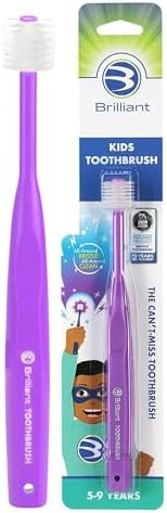 Brilliant Oral Care Kids Toothbrush with Soft Bristles and Round Head, for a Child Approved, Easy to Use All-Around Clean Mouth, Ages 5-9 Years, Purple, 1 Pack