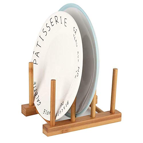 Preisvergleich Produktbild Mrinb Bambus Holz Abtropfgestell Abtropfgestell Besteckhalter, 4 Rostplatten Schüssel Tasse Topf Deckel Schneidebrett Halter Stehen Küche Aufbewahrungsorganisator