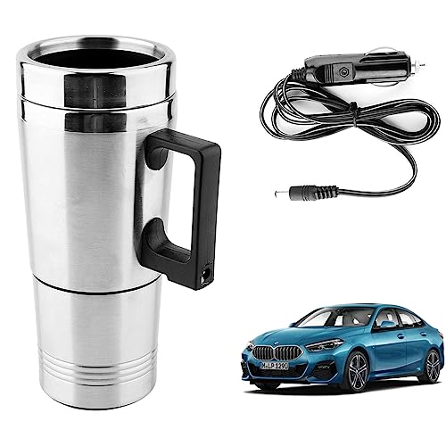 Image of Oshotto 12V Stainless Steel Car Heating Kettle /Mug, Travel Friendly electric Tea /Coffee maker Compatible with BMW 2 Series (300ml) - Silver