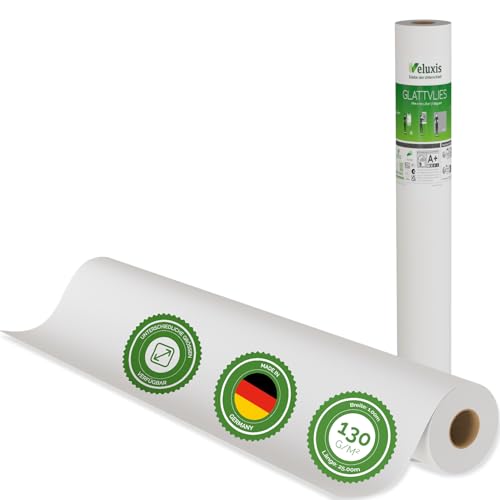 Veluxis® Premium Glattvlies als Untertapete & für Malerarbeiten – überstreichbar, rissüberbrückend, formstabil – Vlies Tapete, Wandvlies in Premium-Qualität (Weiß, 25,00 m x 1 m - 130g/m²) Veluxis® Premium Glattvlies als Untertapete & für Malerarbeiten – überstreichbar, rissüberbrückend, formstabil – Vlies Tapete, Wandvlies in Premium-Qualität (Weiß, 25,00 m x 1 m - 130g/m²)