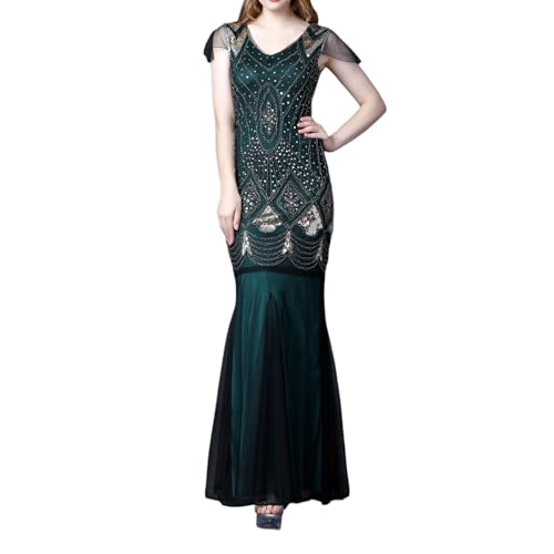 Vhersily Vestido vintage de los años 20 para mujer, vestido de flapper estilo charleston con lentejuelas y borlas vestido de noche cóctel Rockabilly Party Fancy Dress Carnaval suave Disfraces de baile