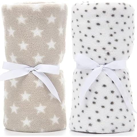 LeerKing Soft Baby Blankets 2 Pack Receiving Blankets for Infant Toddler Flannel Fleece Swaddle Blankets Present for Newborn Babies and Kids, Light Grey & White, 30" x 40" Cover