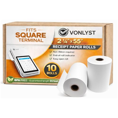 Square Terminal Paper Rolls 2 1/4' x 55' – Vonlyst BPA Free Thermal Receipt Paper for Square Credit Card Machine POS Printer, 10 Pack